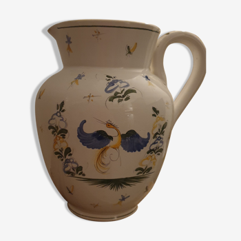 Pitcher with enamelled ceramic handle signed moustier franc