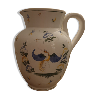 Pitcher with enamelled ceramic handle signed moustier franc