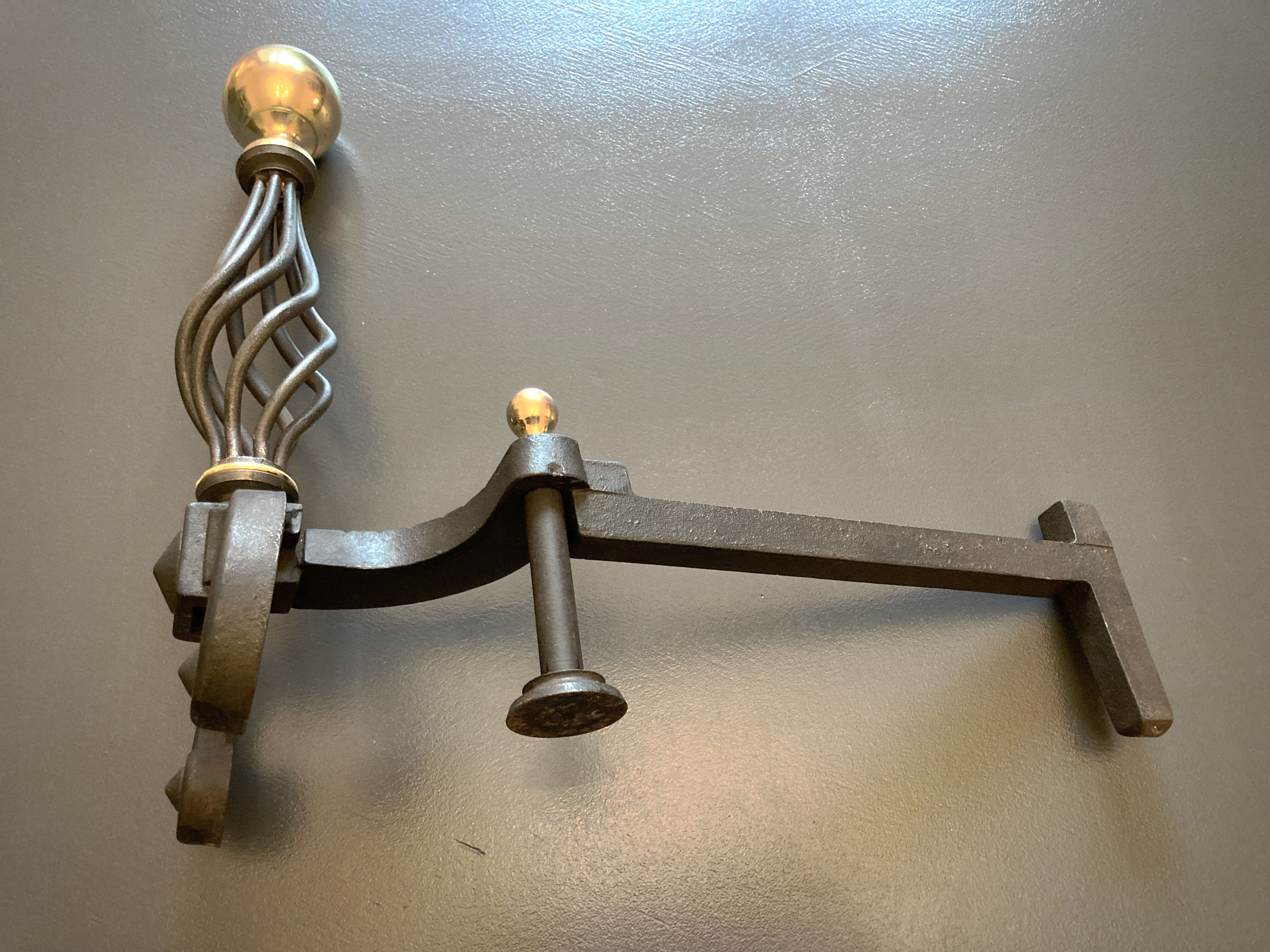 Chenets modernist bronze and cast iron