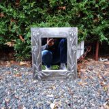 Vintage 70s Art Nouveau style hand-embossed tin wall mirror