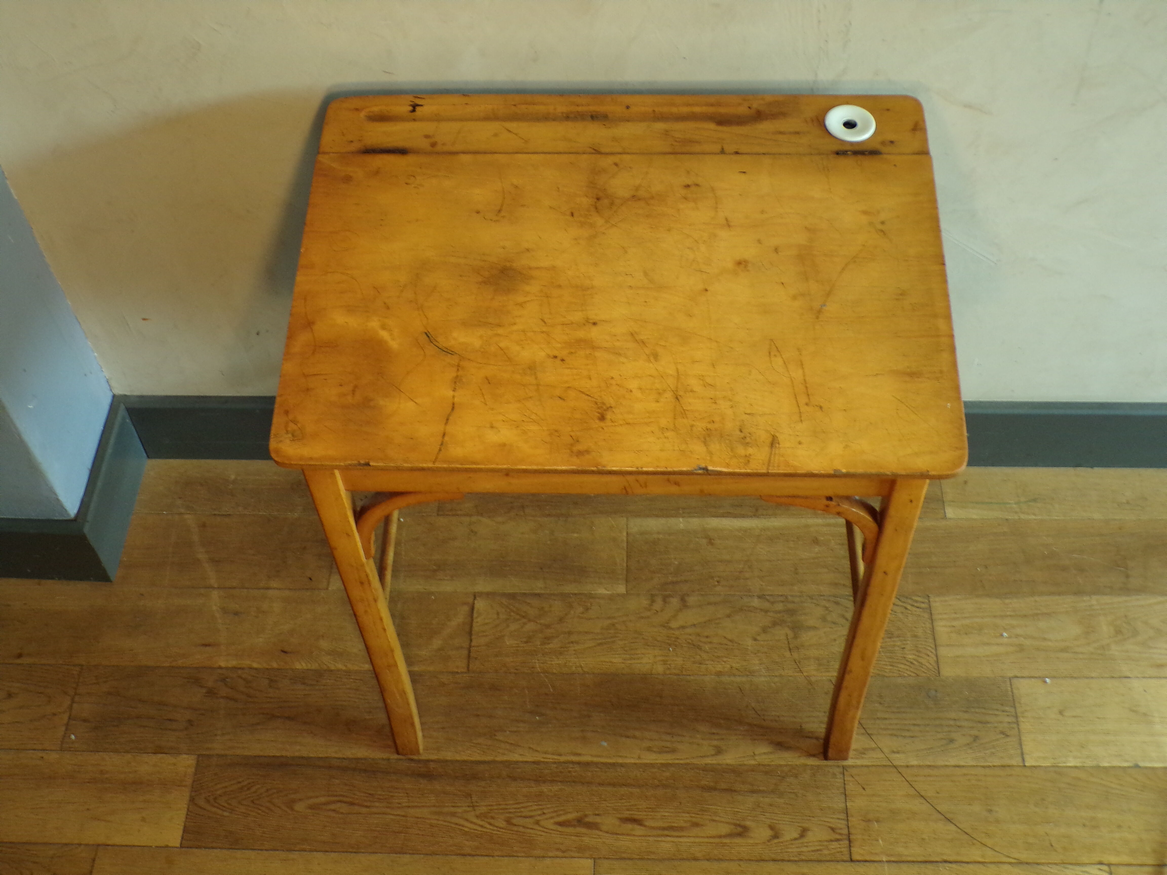 Vintage children's desk with ink