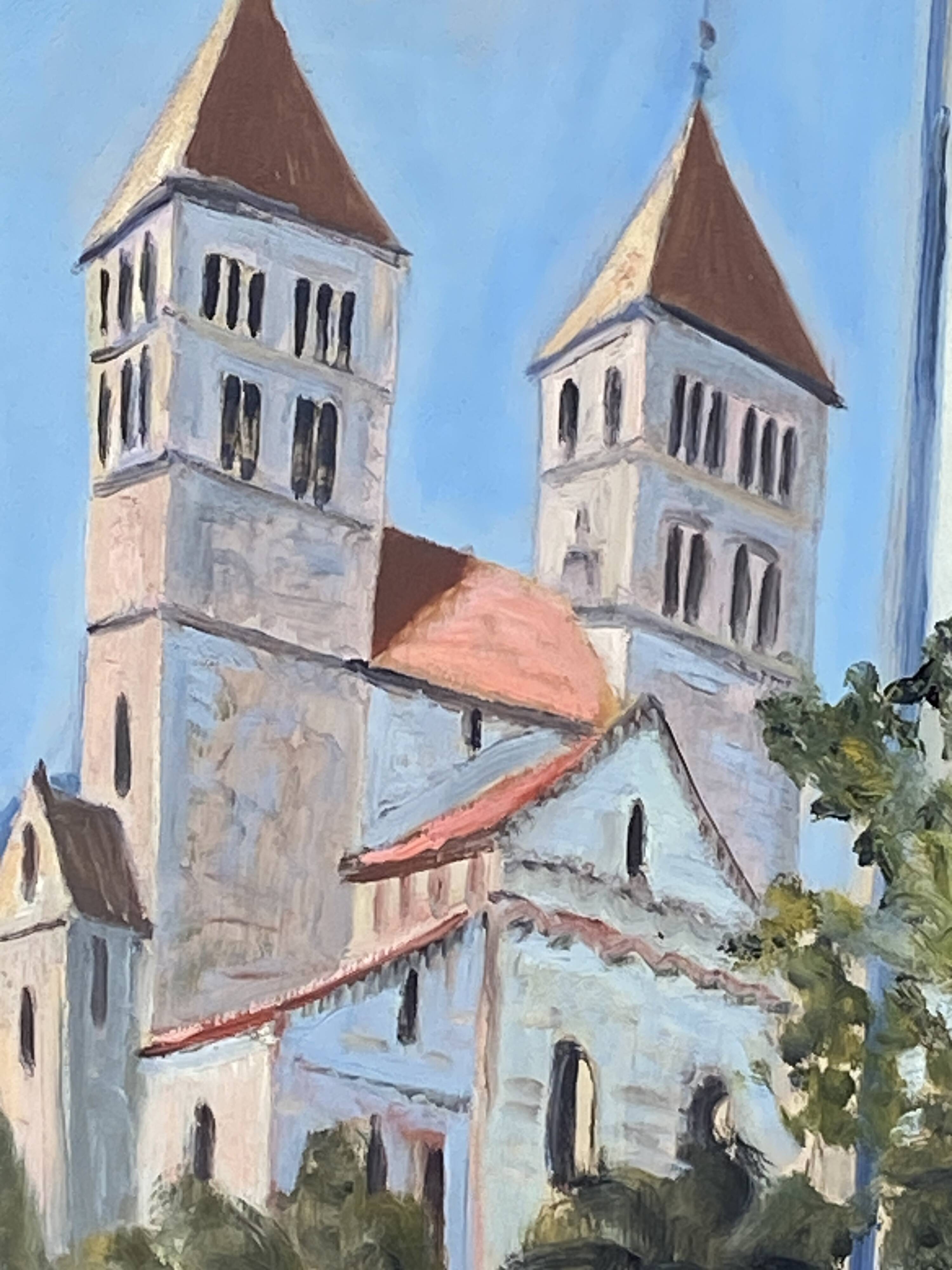 XXXL painting Alsatian landscape MURBACH Abbey By Théo Claus