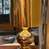 Beautiful ceramic base lamp with a golden metal shade.