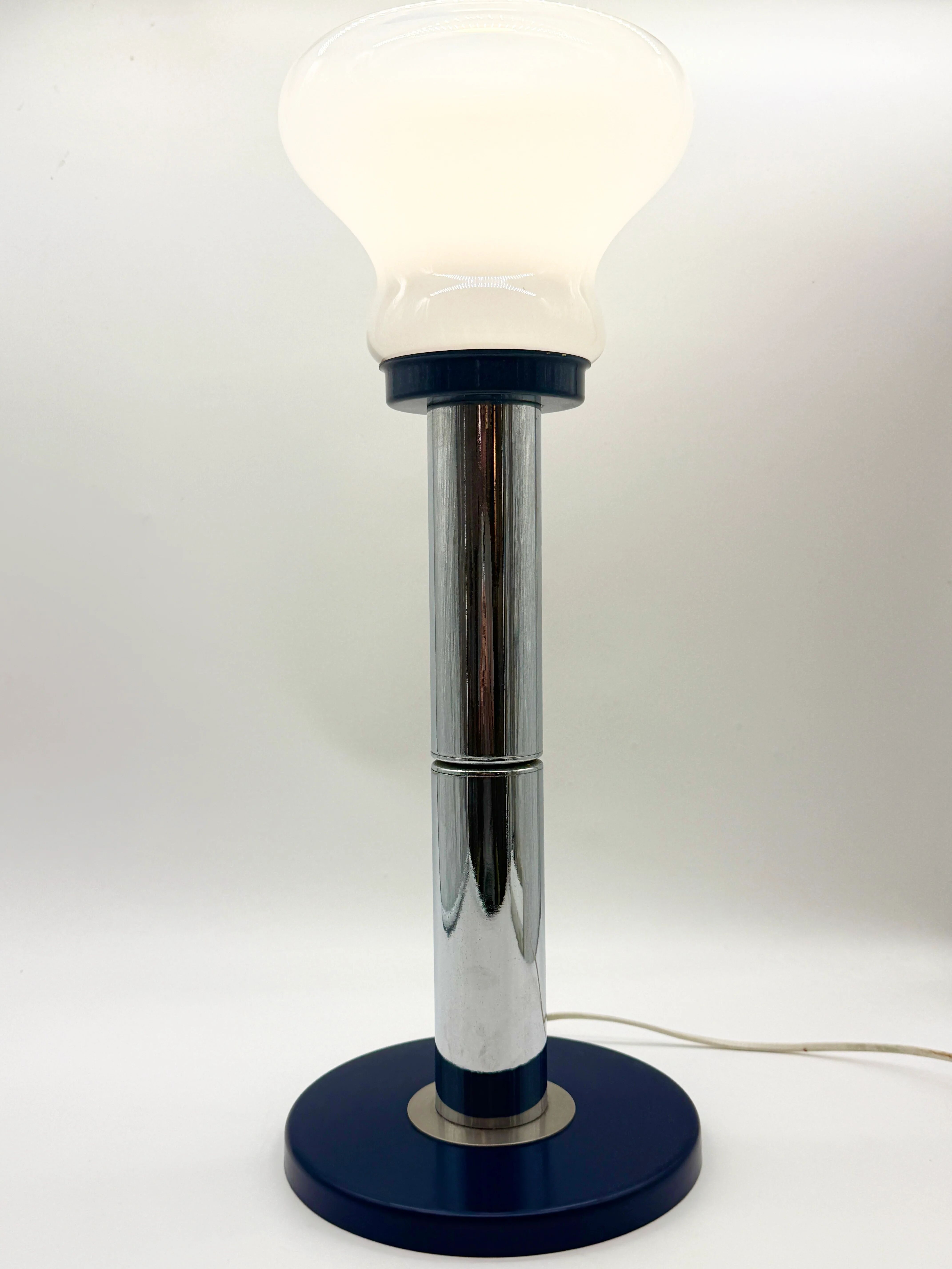 Large blue and chrome table lamp, Italy 1970s