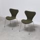 Pair of 'Series 7' chairs in green fabric by Arne Jacobsen for Fritz Hansen, 1980