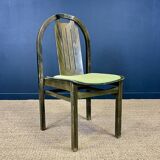 Set of 12 Baumann Argos bistro chairs in wood and green fabric from the 80s France