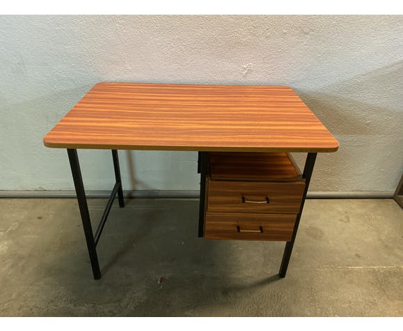 Vintage brown formica desk with black metal feet