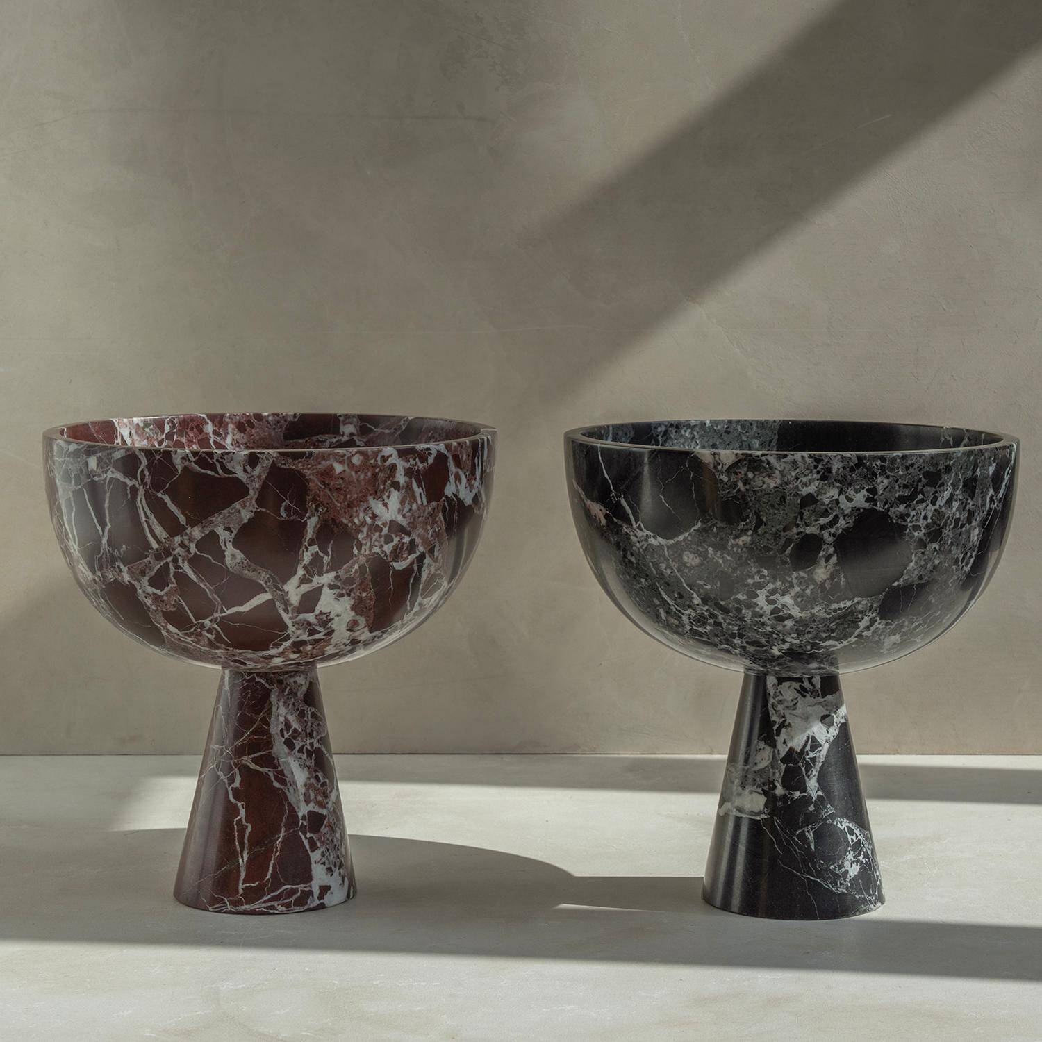 The XL Pedestal Bowl in black and green marble