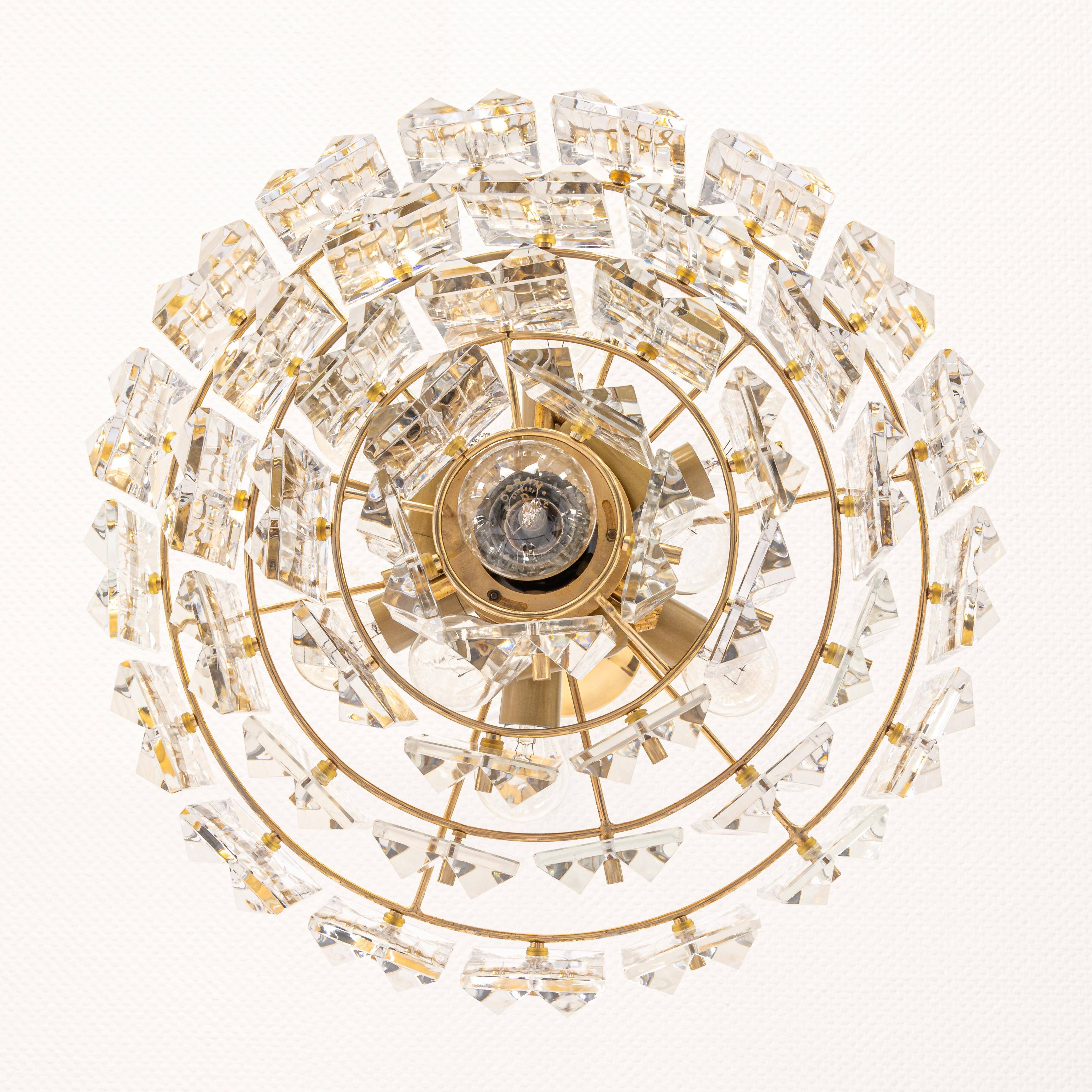 lustre, laiton et verre de cristal par Kinkeldey, Allemagne, années 1970