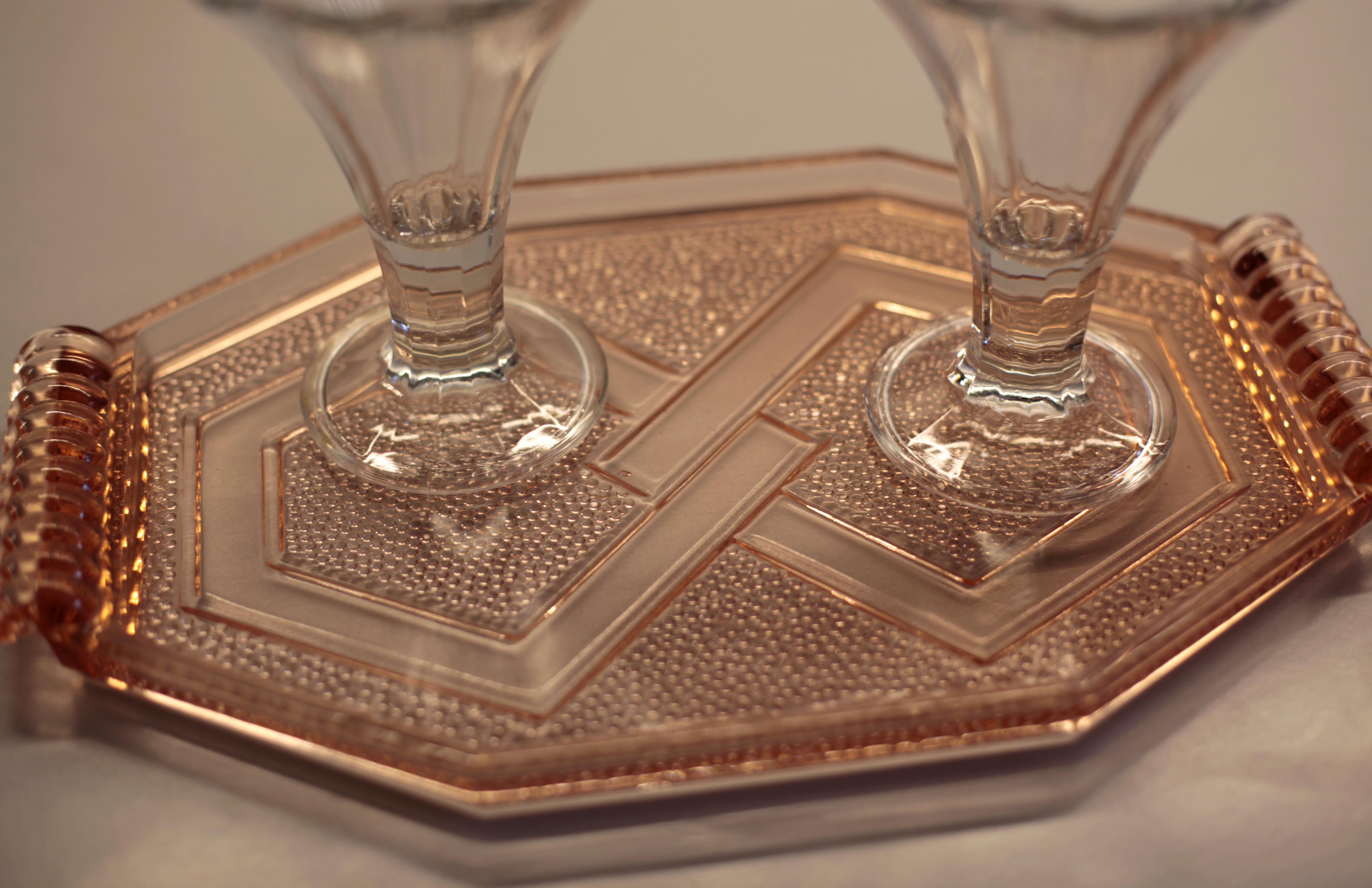 Art-deco pink glass top