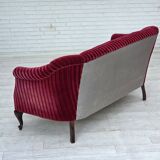 1950s, Danish 2-seater sofa, red furniture velour, ash wood legs.