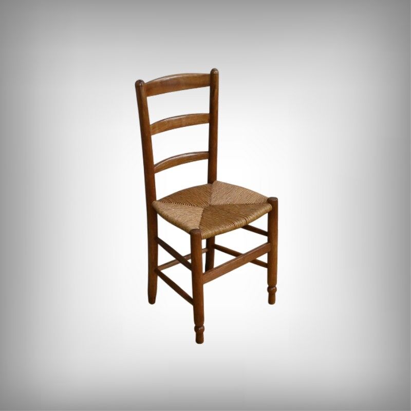 Set of 4 rush-seated chairs in cherry wood – late 19th century