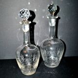 Set of 2 antique cut crystal wine decanters from Cristallerie Lorraine