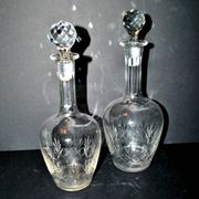 Set of 2 antique cut crystal wine decanters from Cristallerie Lorraine