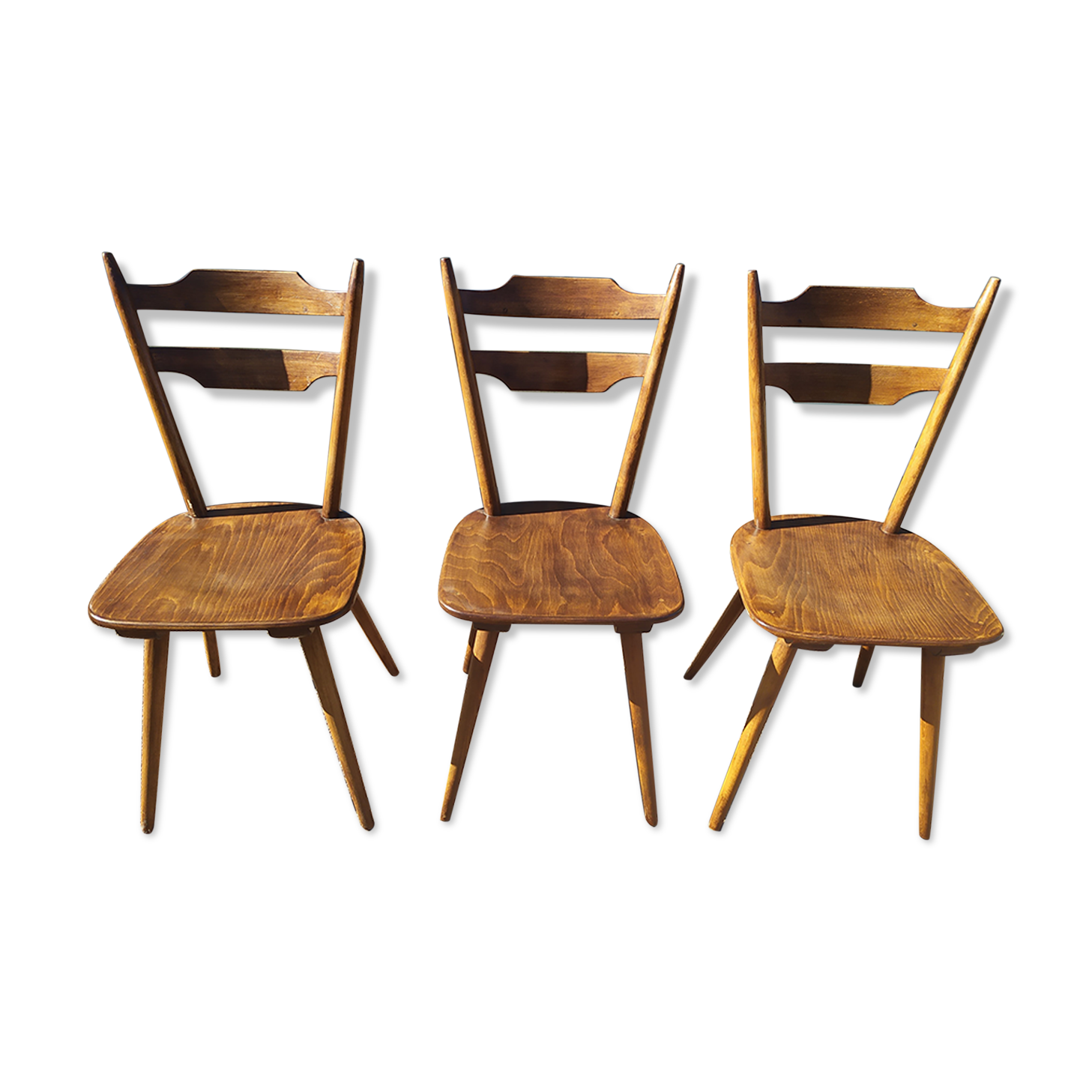 Lot de 3 chaises de bistrot en bois bar vintage