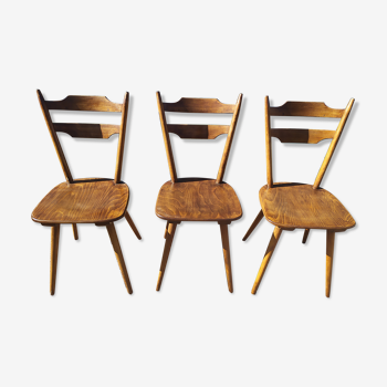 Lot de 3 chaises de bistrot en bois bar vintage