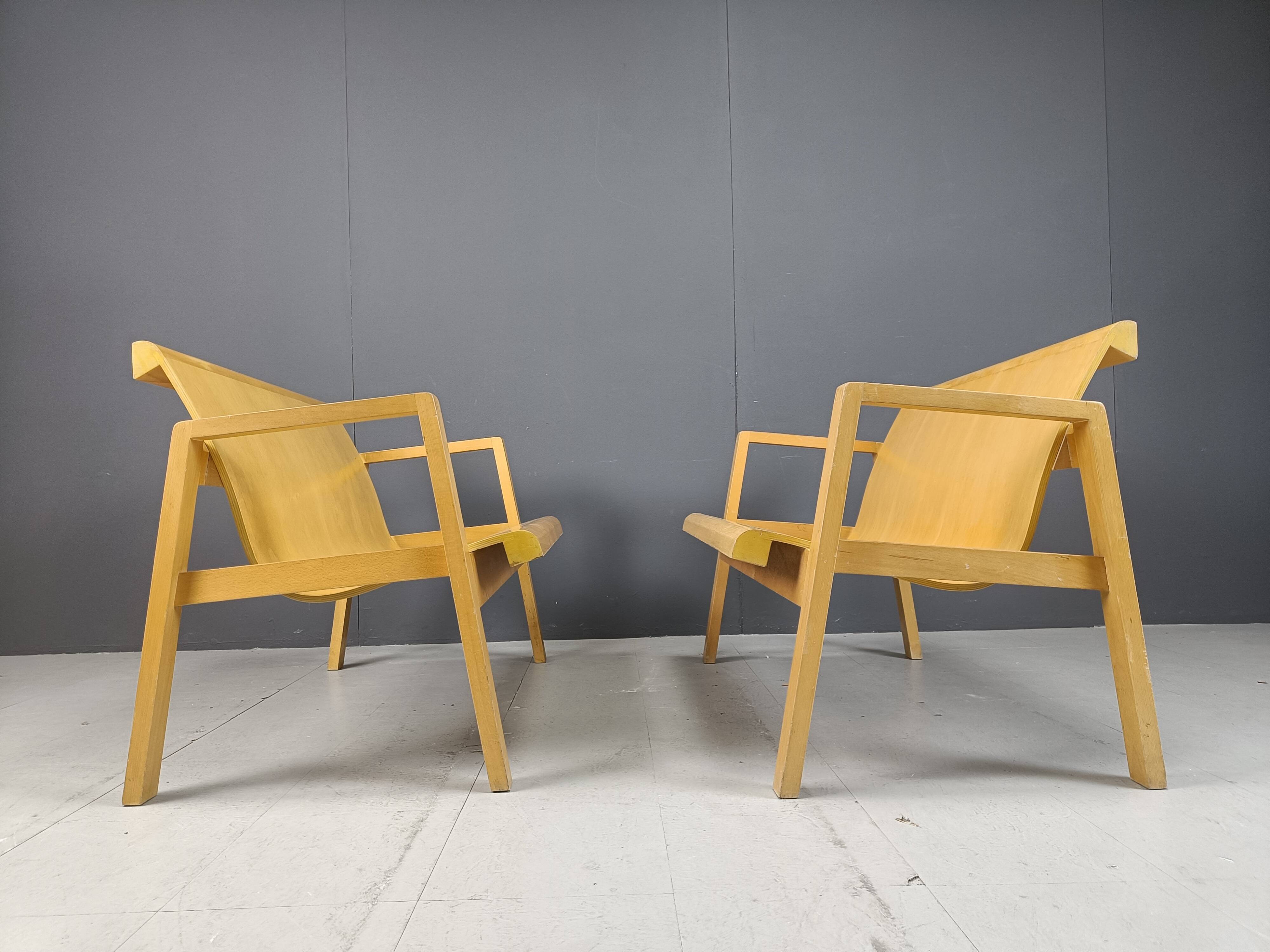 Mid-century plywood benches in the manner of Alvar Aalto, 1960 - set of 2