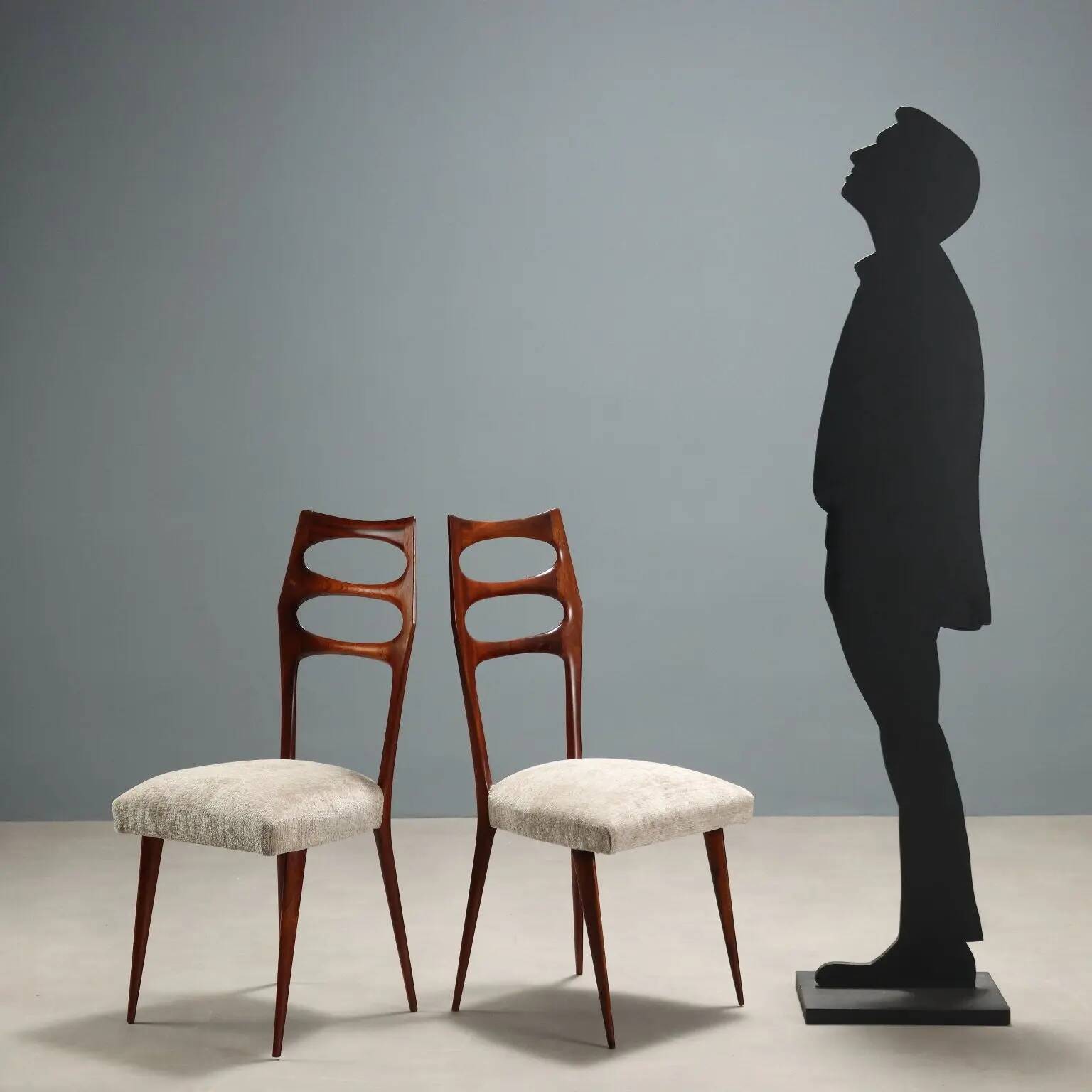 Chaises vintage en hêtre et tissu, design, Italie, années 1950, restaurées