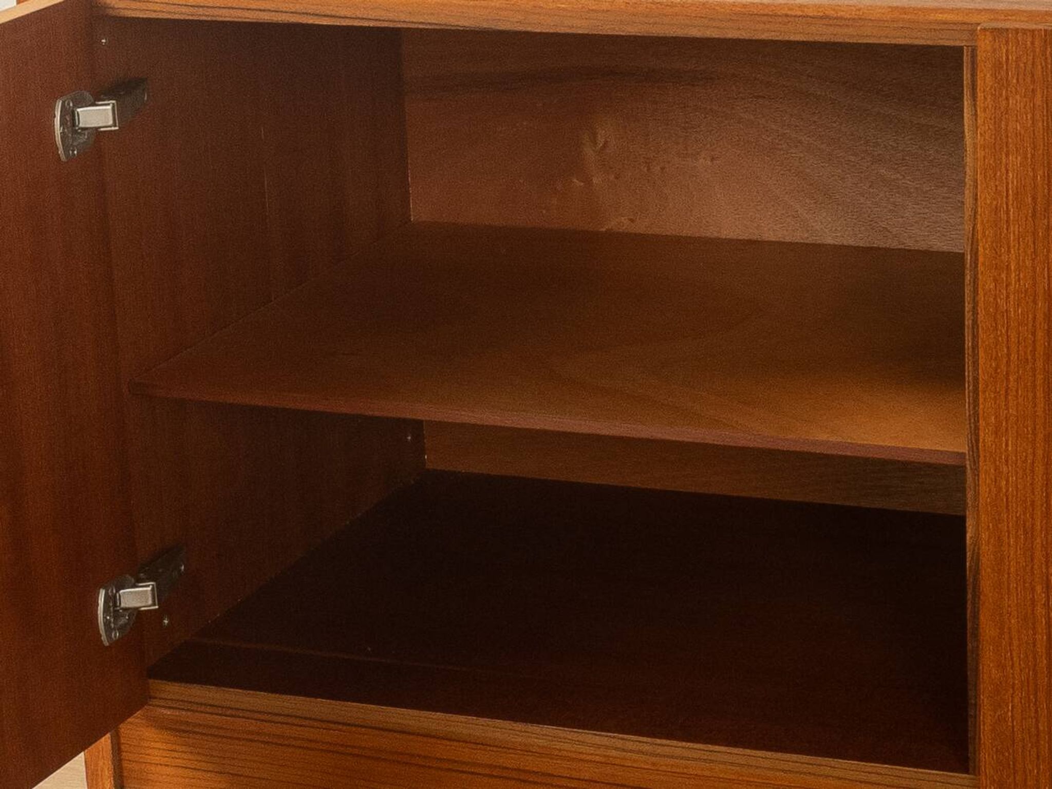 Two-piece hi-fi sideboard from the 1960s, teak veneer