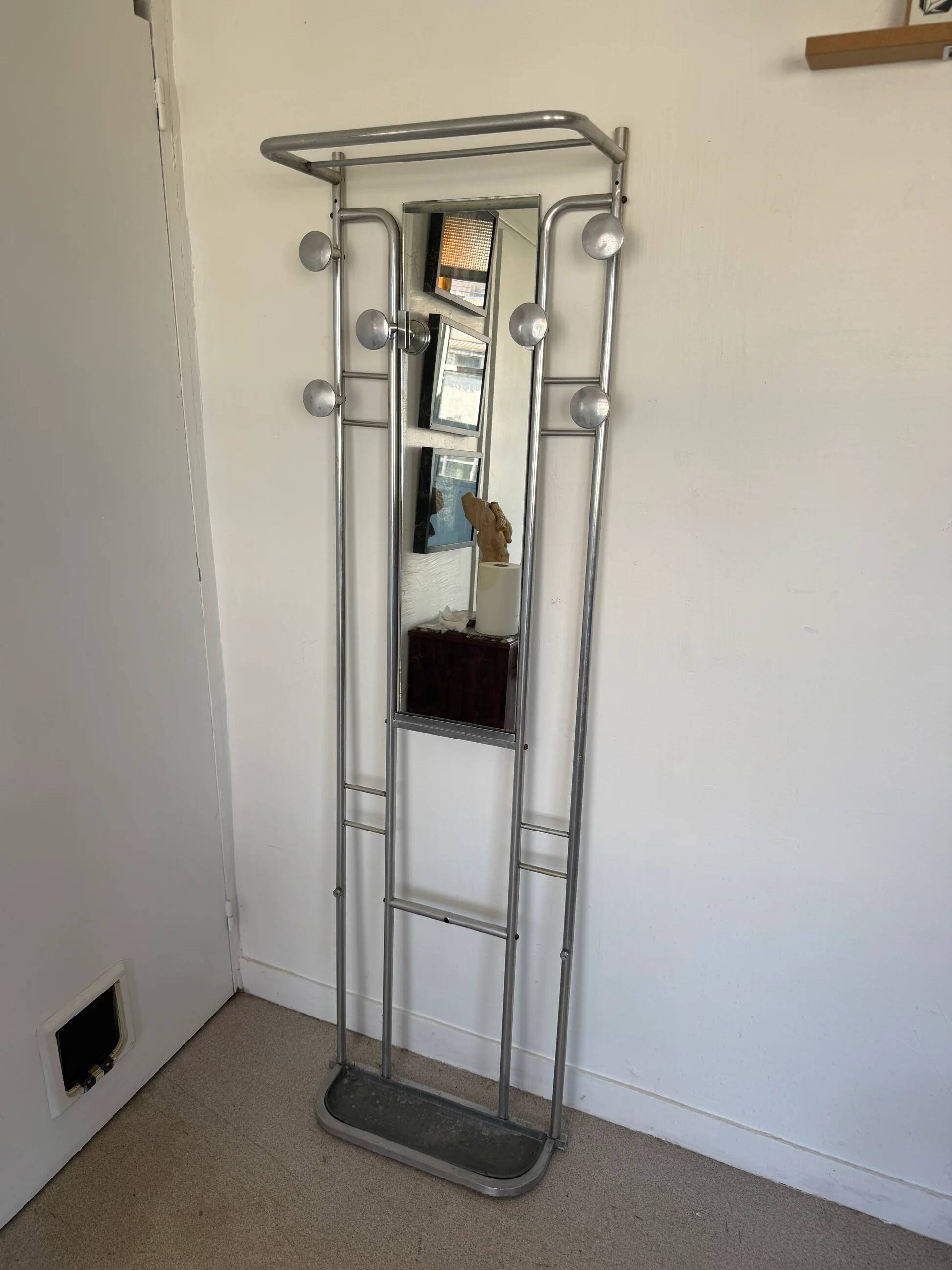 Vintage brushed aluminium coat rack from the 1950s.