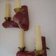 Pair of double art deco sconces in bordeaux and gold ceramics