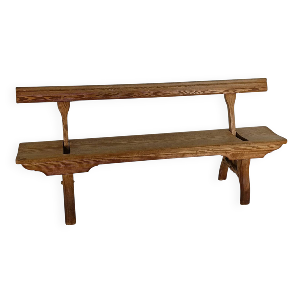 Banc ancien victorien en pin pitch pin court de chemin de fer