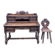 19th-century Renaissance carved oak desk with chair