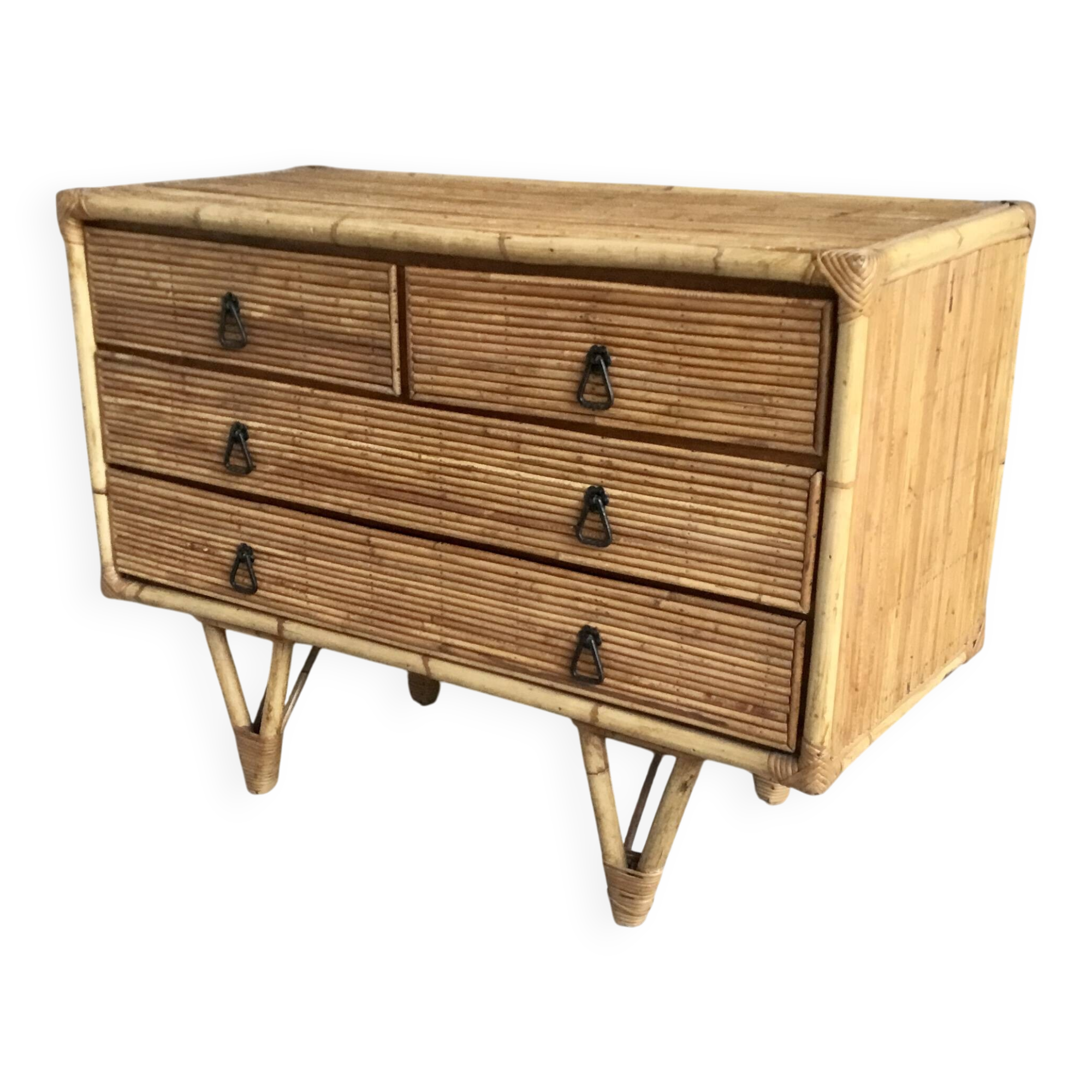 Bamboo and rattan chest of drawers - vintage 1960s