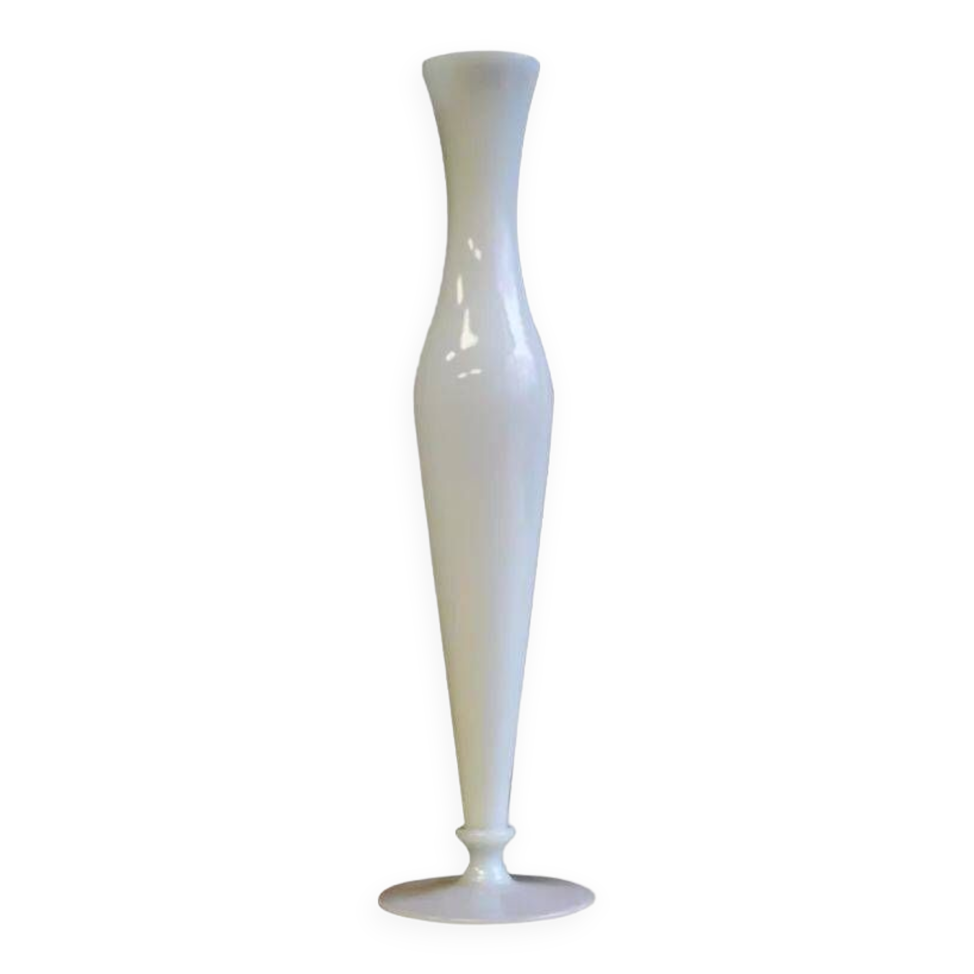 White opaline single-flower vase.