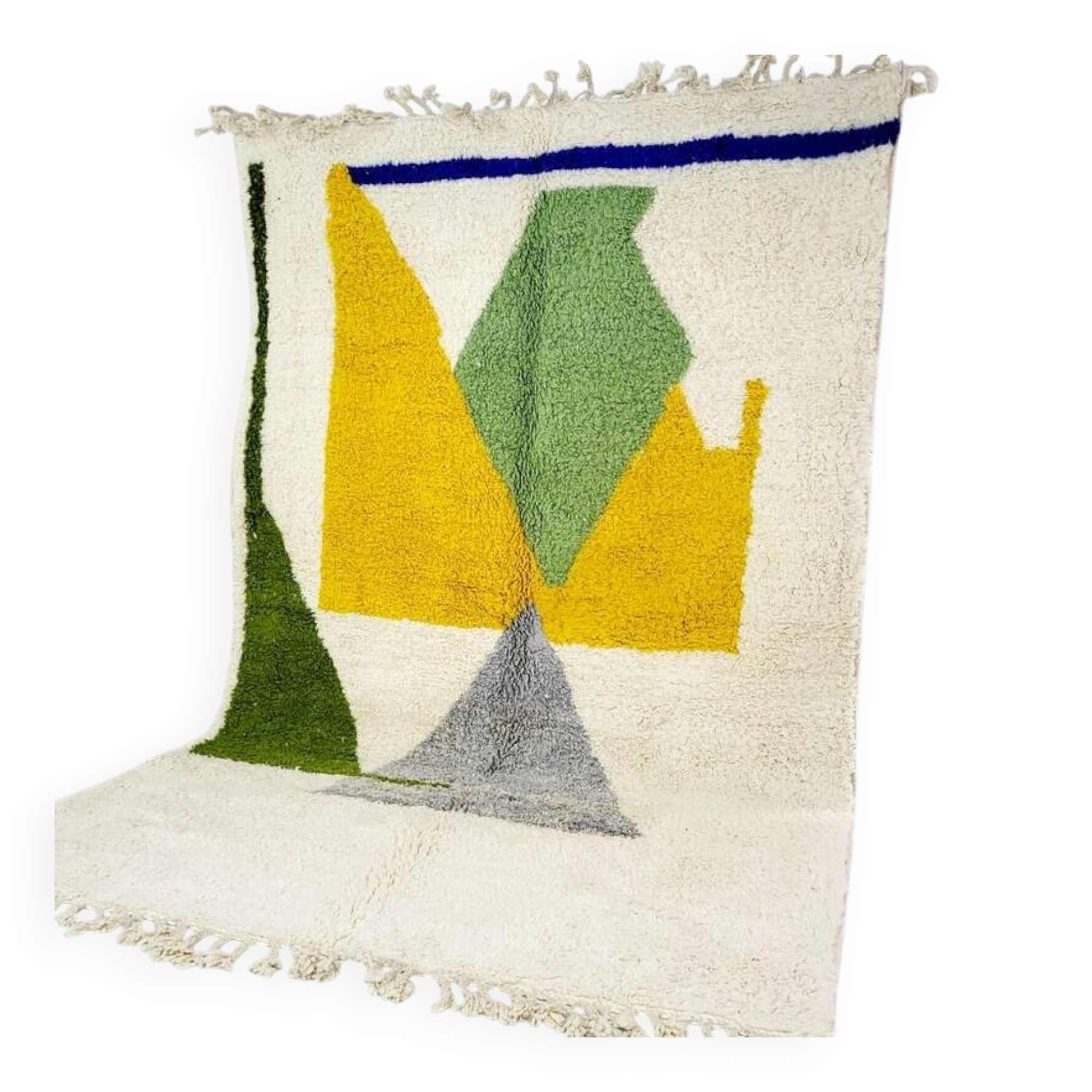 Off-white Moroccan rug with colorful patterns, 250cm x 150cm