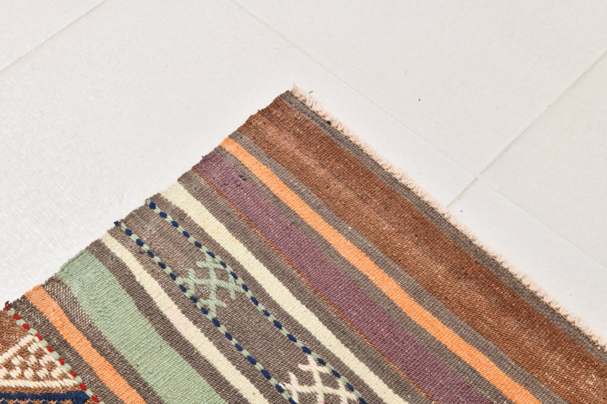 Tapis kilim vintage en laine, motifs géométriques et tons pastel,146x224 Cm