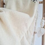 Plaid tissé main laine écrue motifs noirs