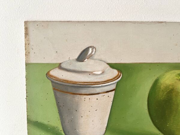 Tableau nature morte ''la pomme et le sucrier'' signé Yves Millecam vintage