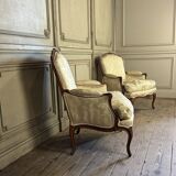 Pair of large Louis XV armchairs stamped Nicolas Quinibert Foliot, Paris, 18th century