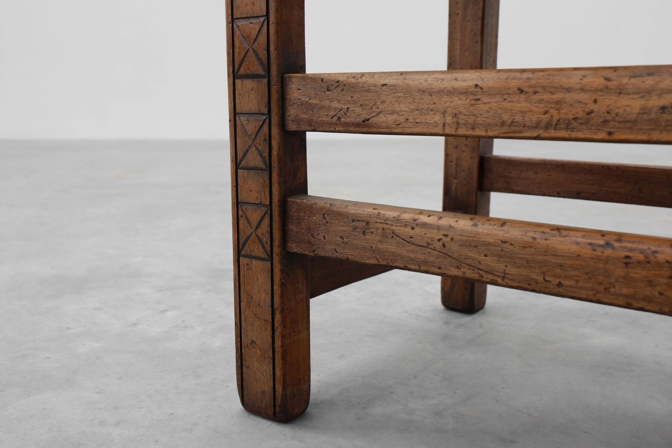 19th Century Spanish Hand-Carved oak Side Chair with Velour Seat