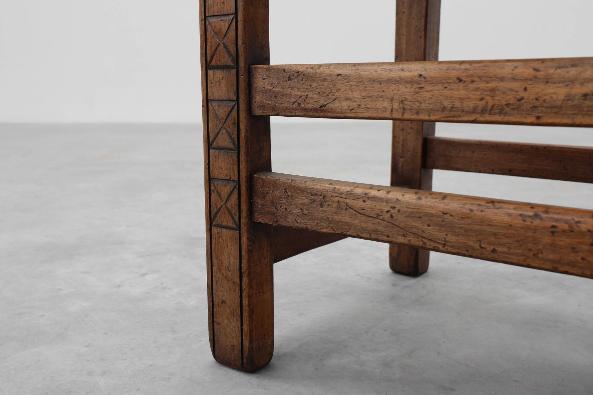 19th Century Spanish Hand-Carved oak Side Chair with Velour Seat