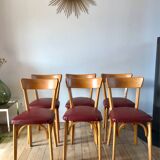 Set of 6 Luterma bistro chairs in blond wood and skaï 50s