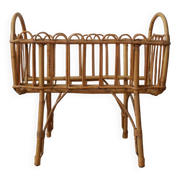 Wicker rattan cradle vintage Scandinavian design retro old toy doll bed