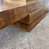 RocheBobois coffee bar table in elm burl and brass, 1970s