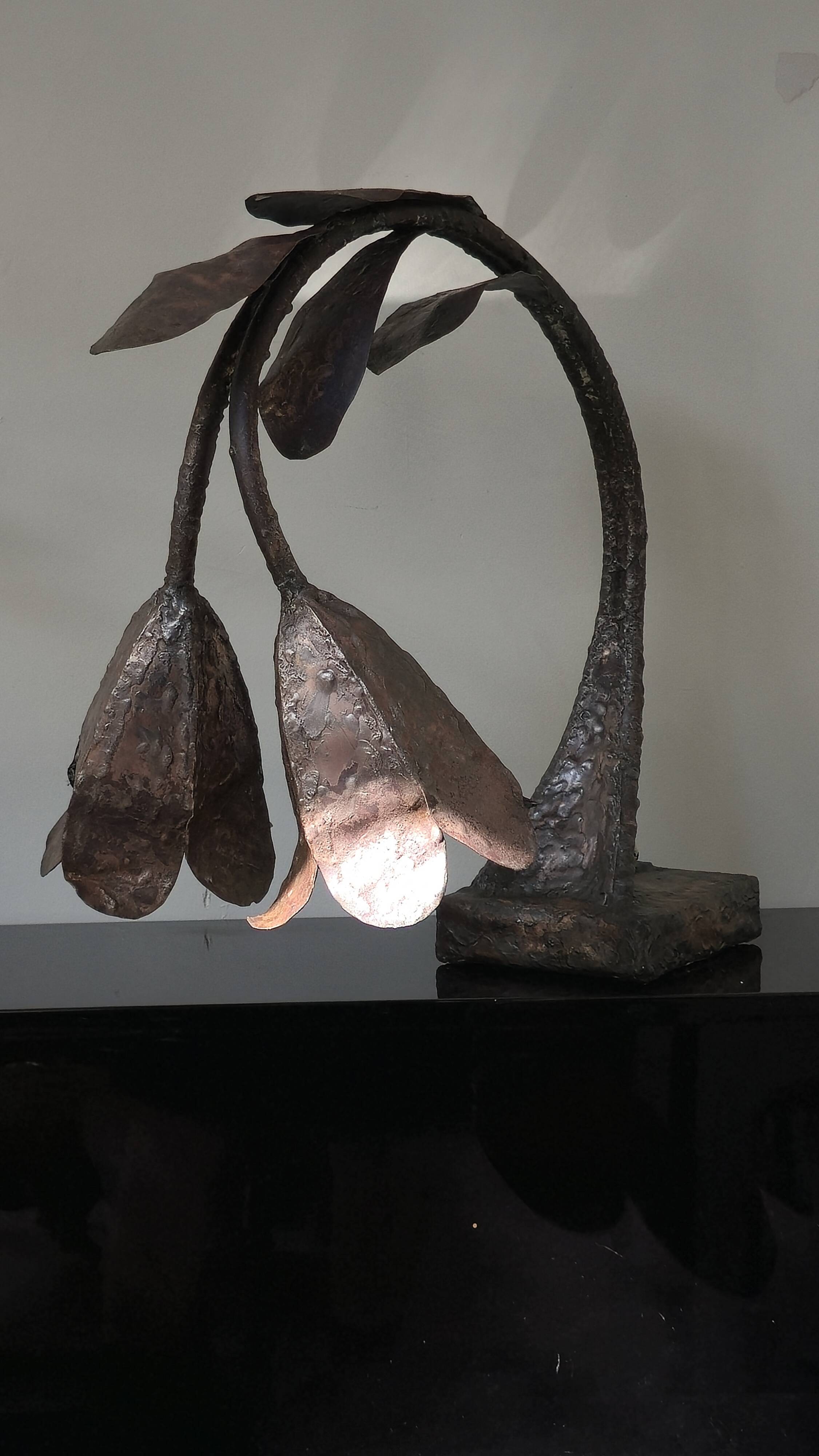 Pair of Brutalist bronze lamps