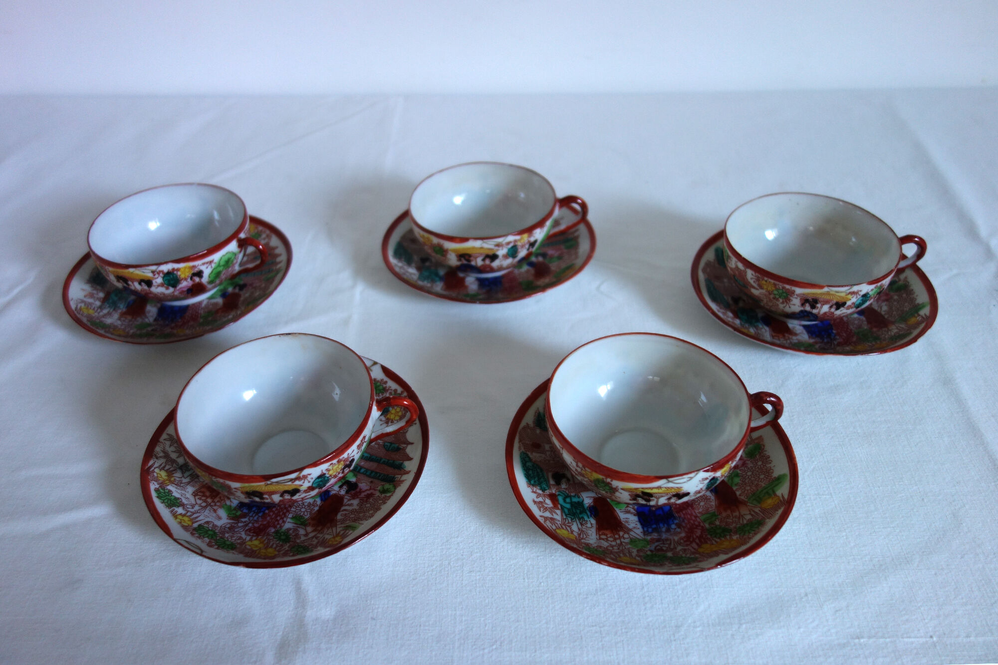 5 tasses à thé vintage porcelaine, peint main, Japon