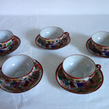 5 tasses à thé vintage porcelaine, peint main, Japon