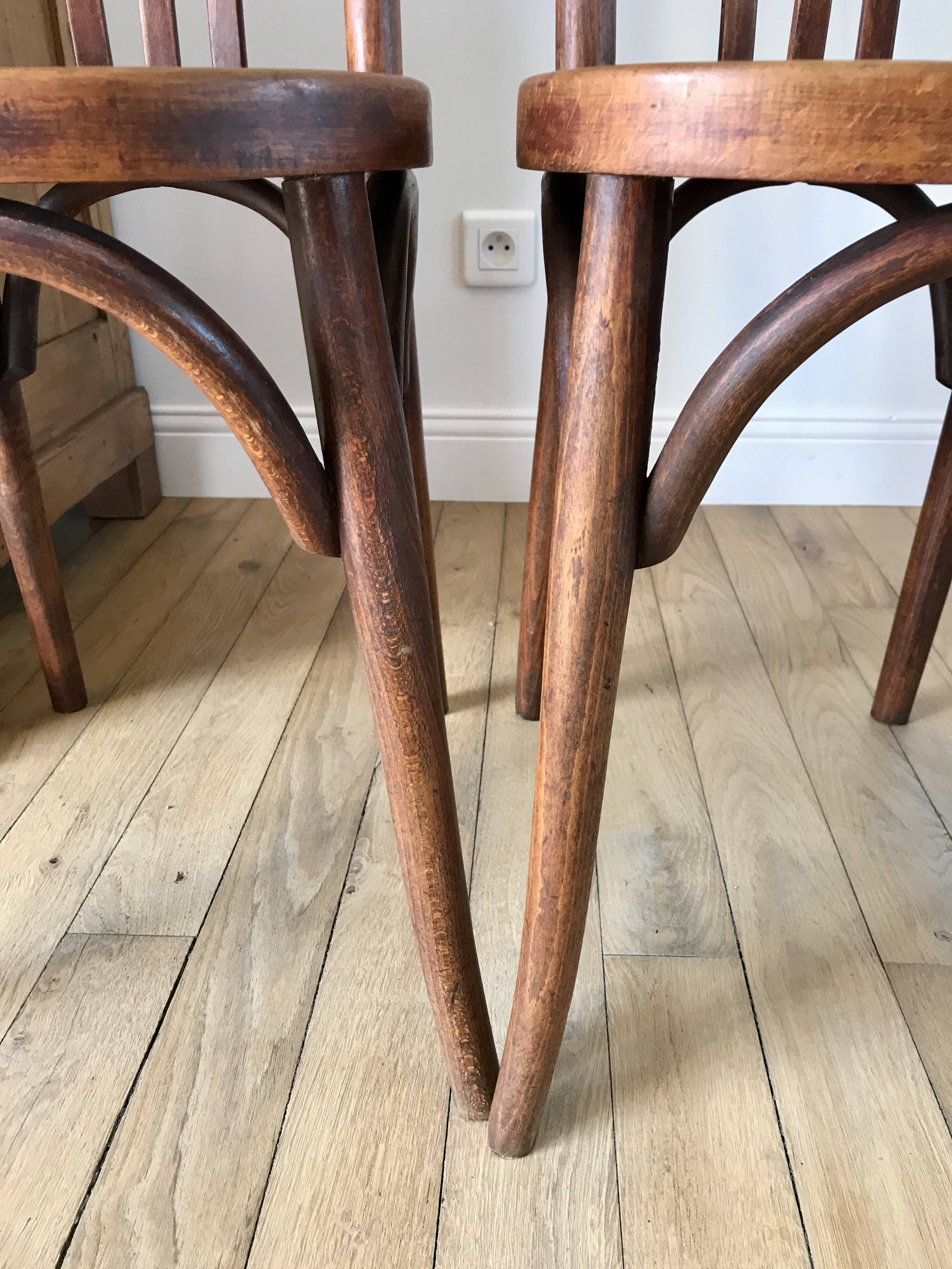 Set of 5 baumann bistro chairs in bent wood stamped xxth