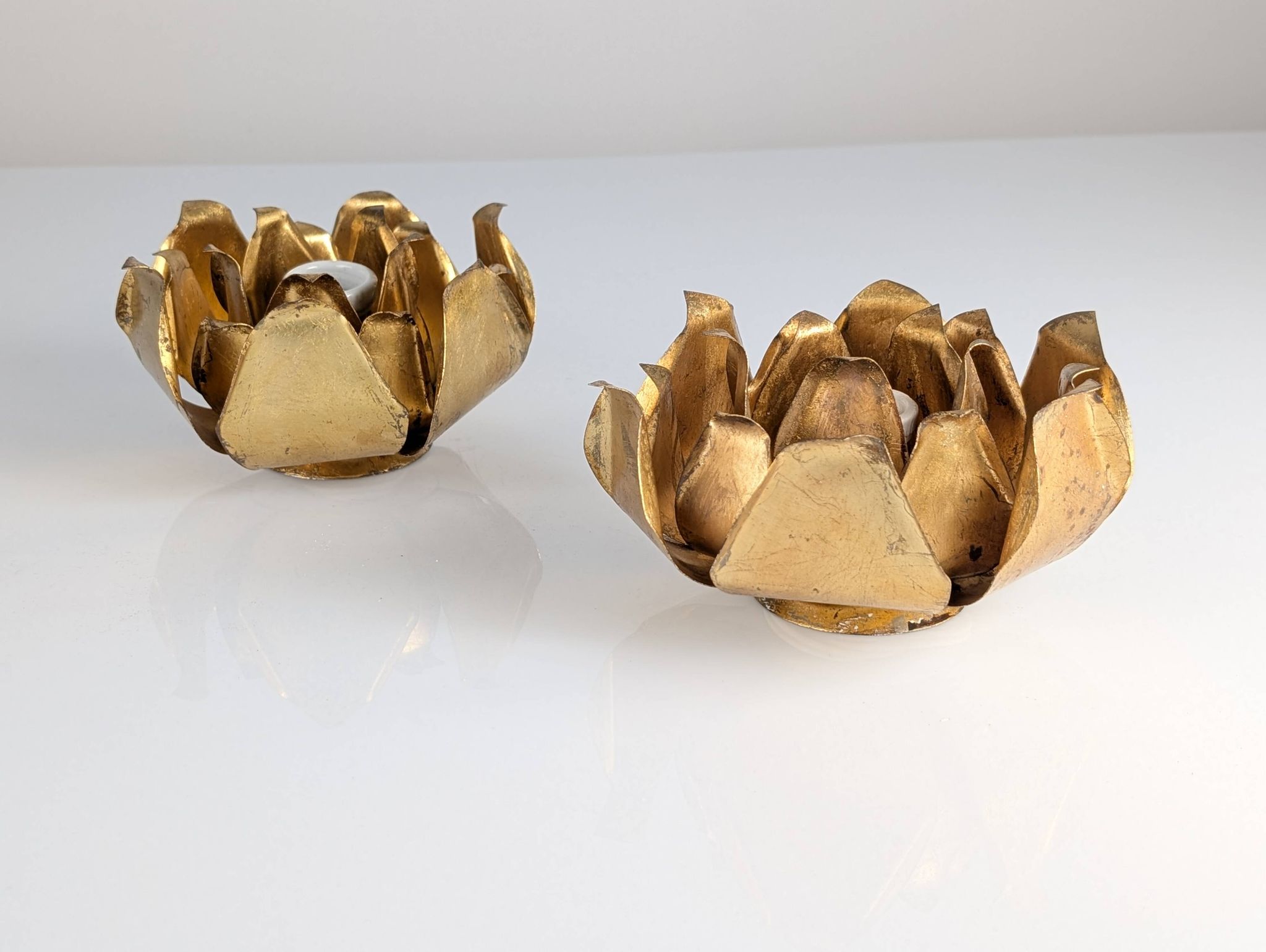Pair of floral gilt metal wall sconces, Hans Kögl, 1970s