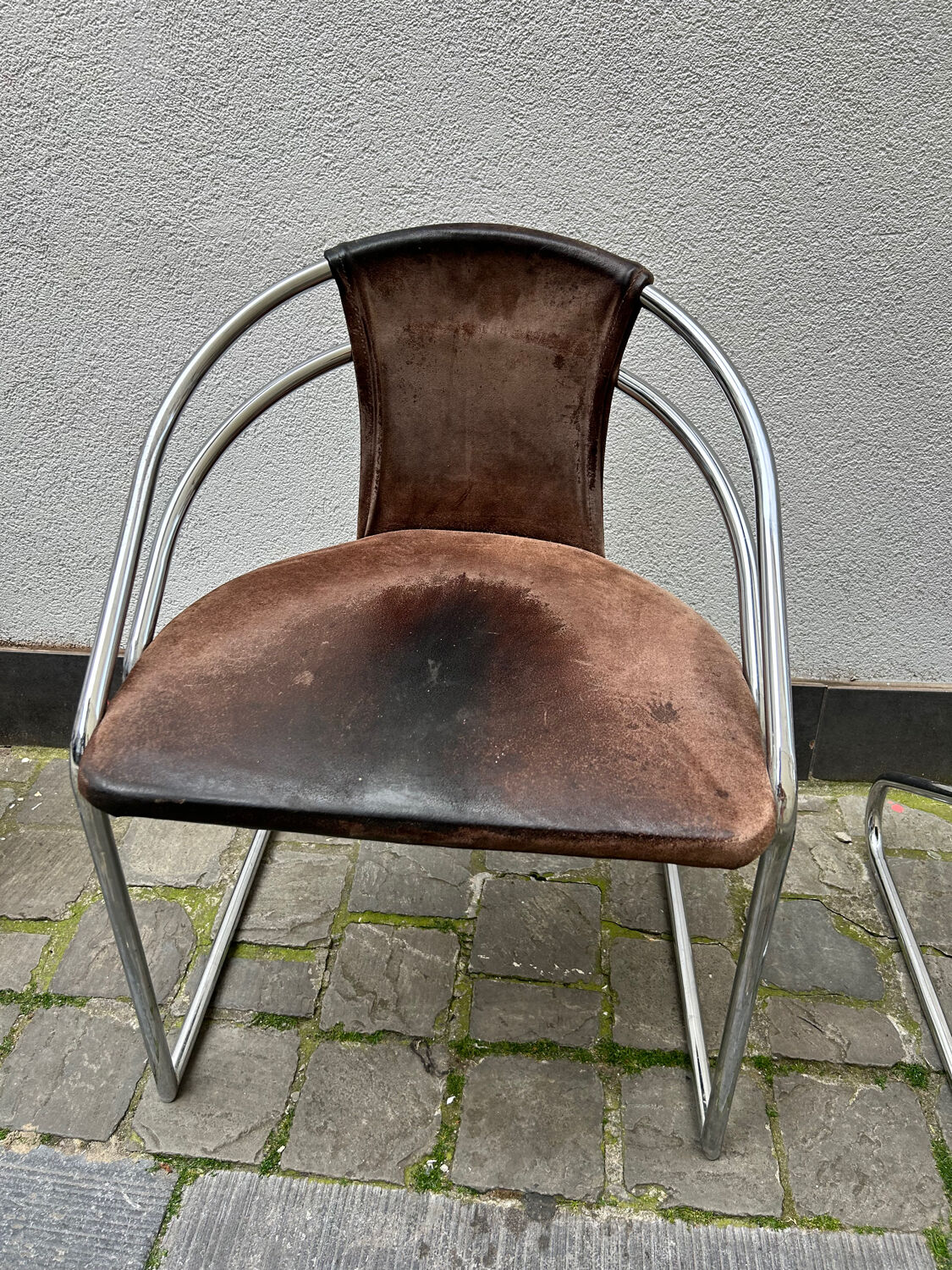 6 vintage chrome and suede design chairs