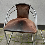 6 chaises design vintage chrome et daim