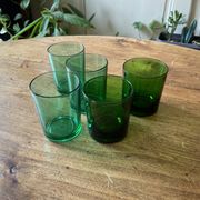 Lot of 5 vintage green glasses - Lesieur et Lever oil
