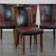 Set of 4 sheepskin design dining room chairs brown with black leather