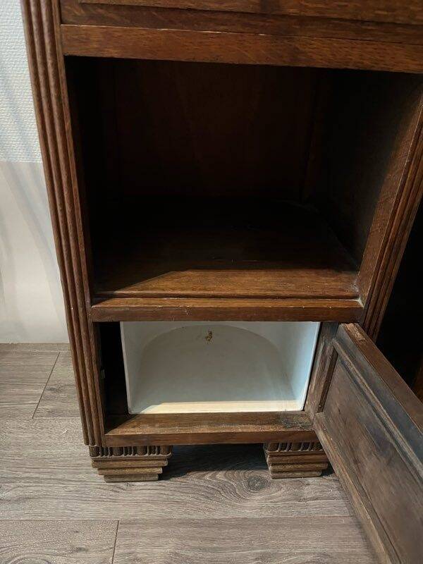 Set of 2 vintage wooden bedside tables with marble.