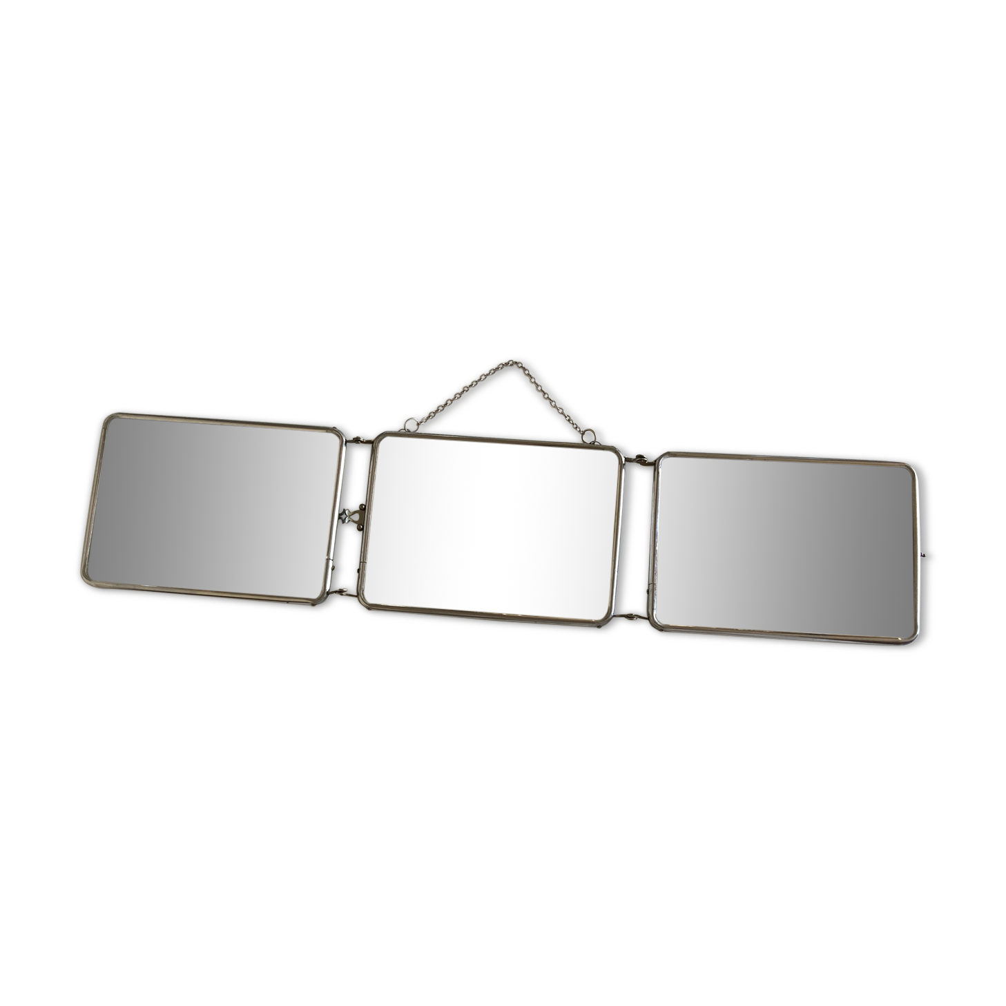 Miroir de barbier triptyque à l'italienne horizontal 1960 L69cm